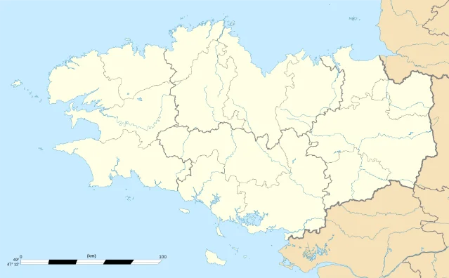 Map of Brittany showing Brest on the western tip of the peninsula