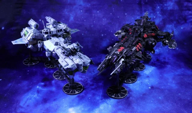 Two capital ship models from the Snap Ships Tactics expansion campaign.