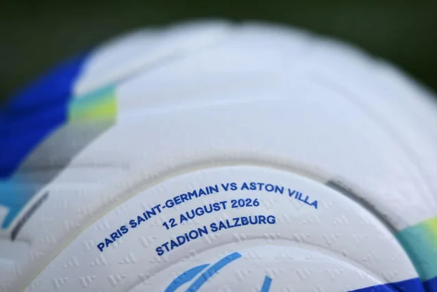 The official UEFA Super Cup match ball for Paris Saint-Germain vs Aston Villa