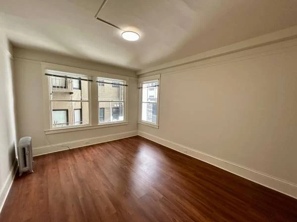 1112 Larkin St #201 interior — studio with hardwood floors and walk-in closet access