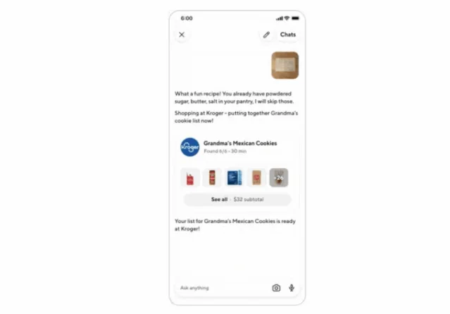 DoorDash AI chatbot UI showing prompt-based ordering and restaurant discovery