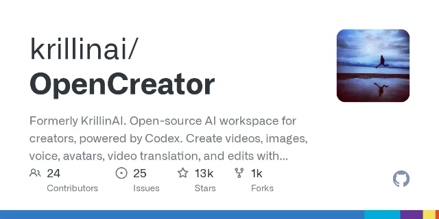 GitHub 为 krillinai/OpenCreator 生成的仓库卡片