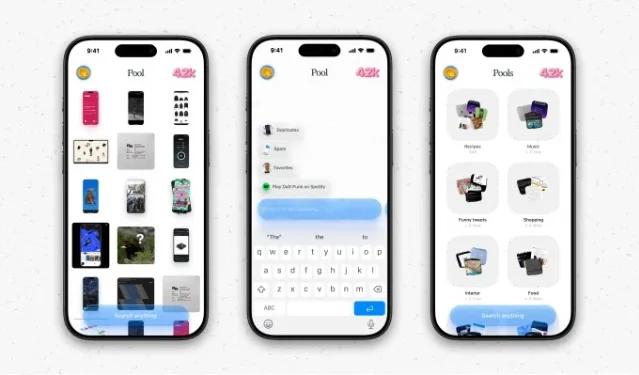 Pool app interface sorting screenshots into themed pools