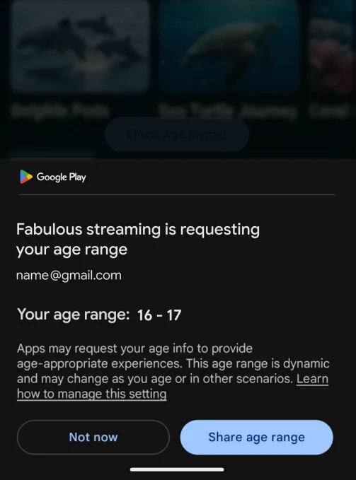 Google Play age-range sharing prompt