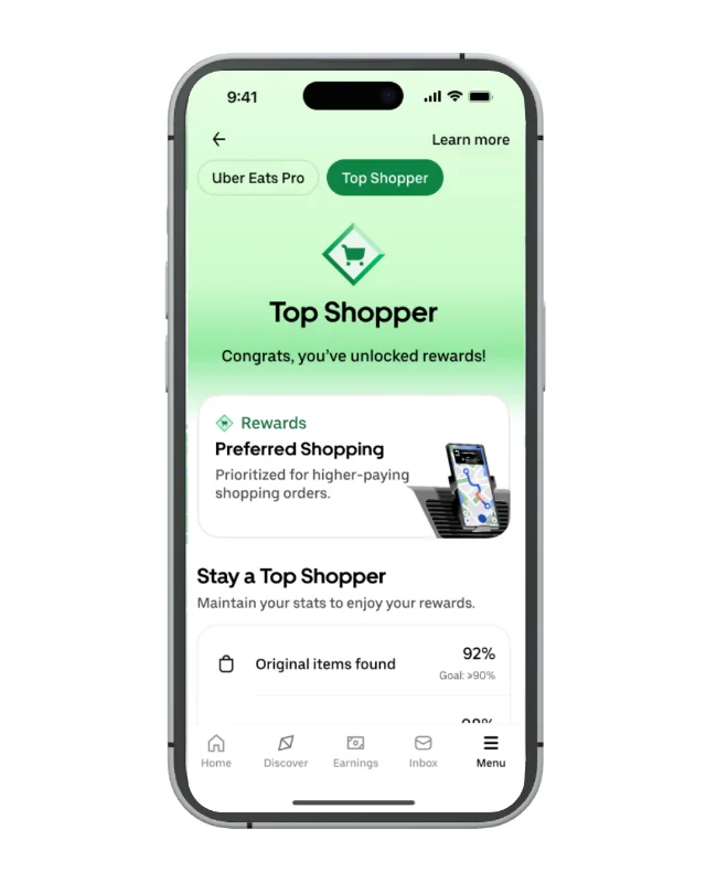Uber Eats Top Shopper 奖励页