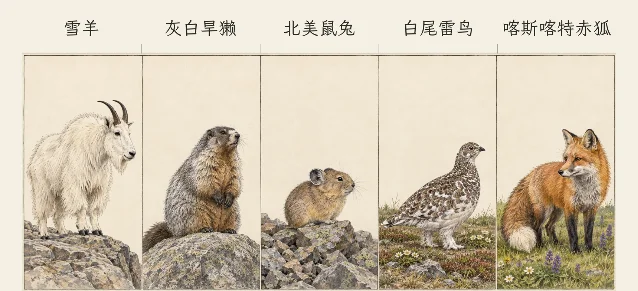 雷尼尔山高山动物辨认图版