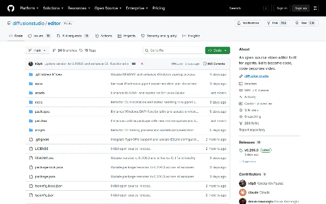 diffusionstudio/editor 的 GitHub 仓库首页
