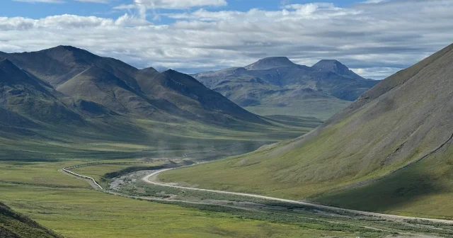 The pipeline route crossing South Atigun Pass in the Brooks Range
