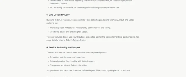 Clause 5 of Tiden's supplemental terms, the consent to collect and use telemetry, Input and usage patterns