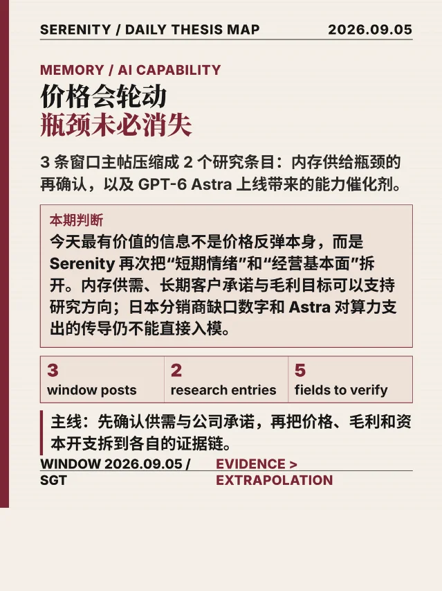 价格会轮动，瓶颈未必消失｜Serenity 9月5日论点