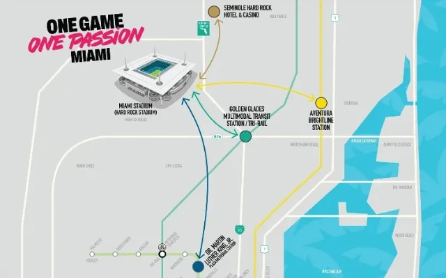 Map of Miami Stadium shuttle hubs