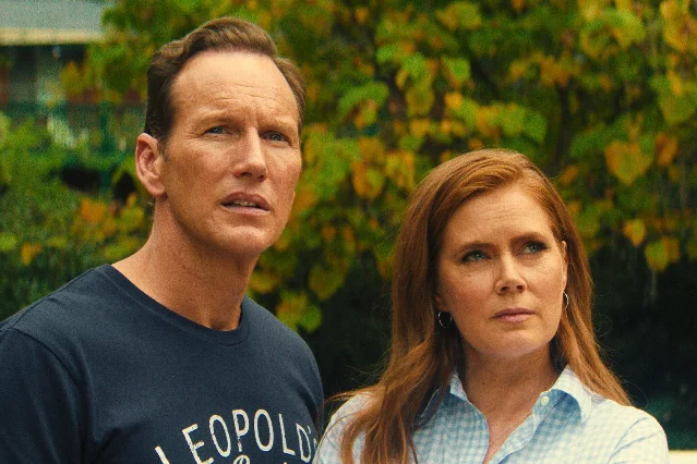 Patrick Wilson and Amy Adams outdoors, looking concerned, in a still from Cape Fear (2026)
