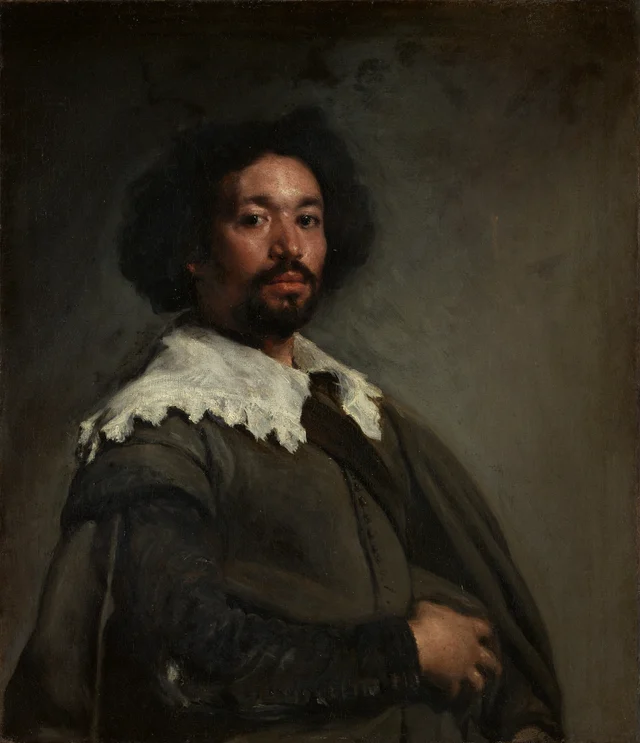 Velázquez, *Portrait of Juan de Pareja*, 1650 — detail of the face and collar (Wikimedia Commons)