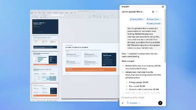 ChatGPT 集成至 Microsoft PowerPoint 的侧边栏界面