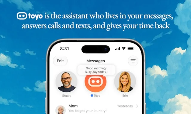 Toyo's Product Hunt gallery frames the assistant as a message-first phone product
