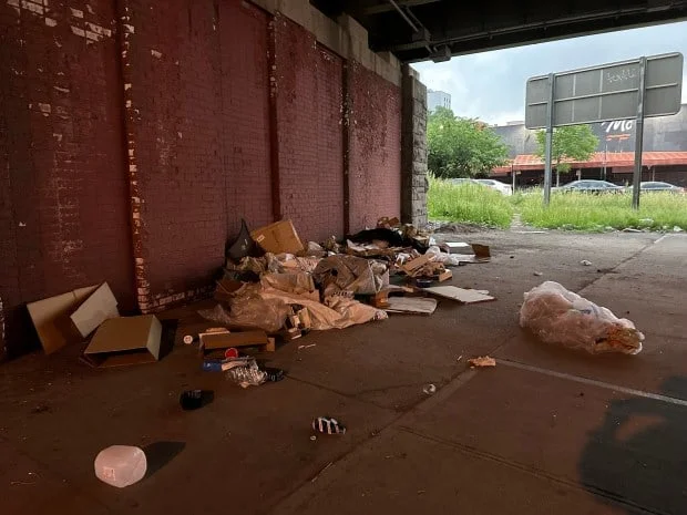 Cross Bronx Expressway 附近的事发现场,女性遗体被发现处的周围调查现场