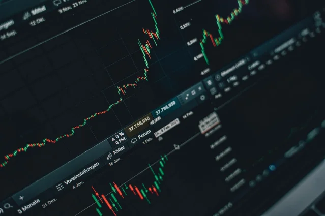 Stock market performance chart showing multi-year growth trends on a trading screen