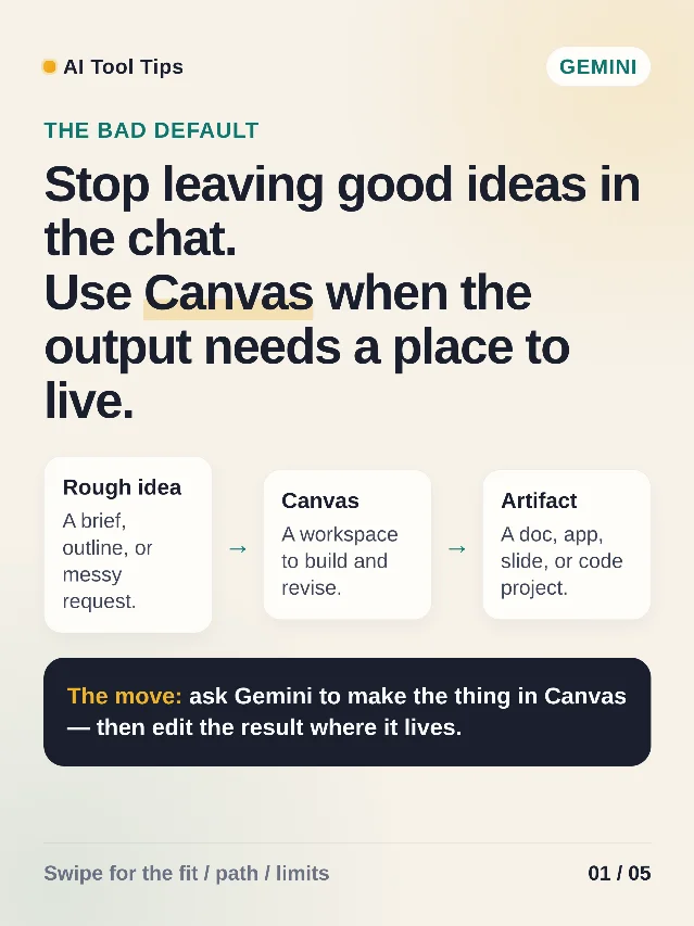 Gemini Canvas: turn a rough idea into something editable