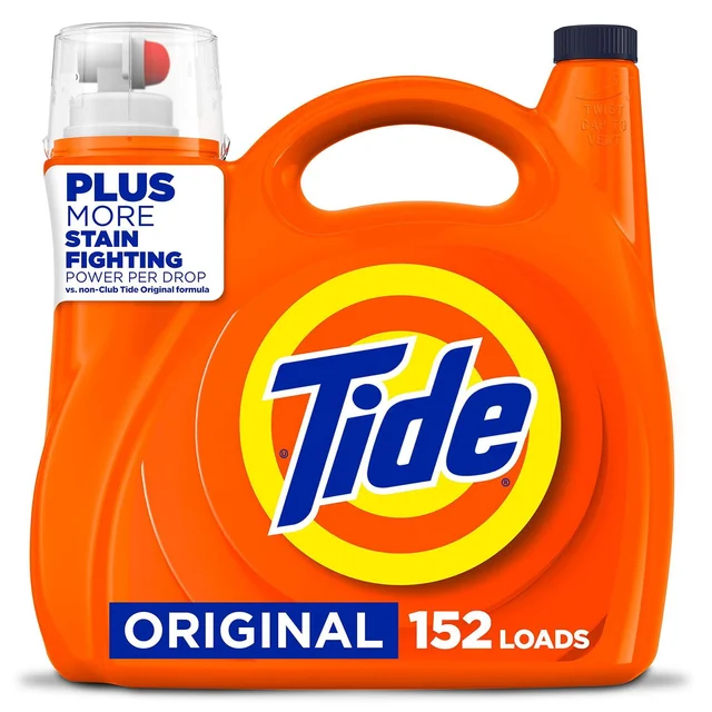 An orange Tide Original laundry detergent jug labelled 152 loads.