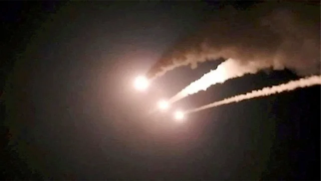 Iranian missiles launching toward Israel in a night sky, June 7, 2026
