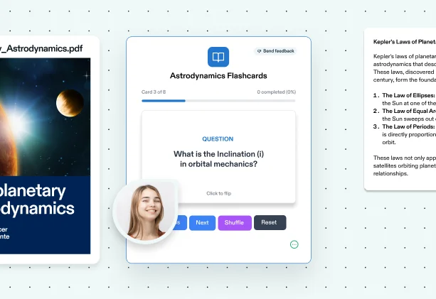 Cove 官方 AI Apps 截图：左侧为 PDF 资料，中间为学习卡片，右侧为解释内容的互动工具