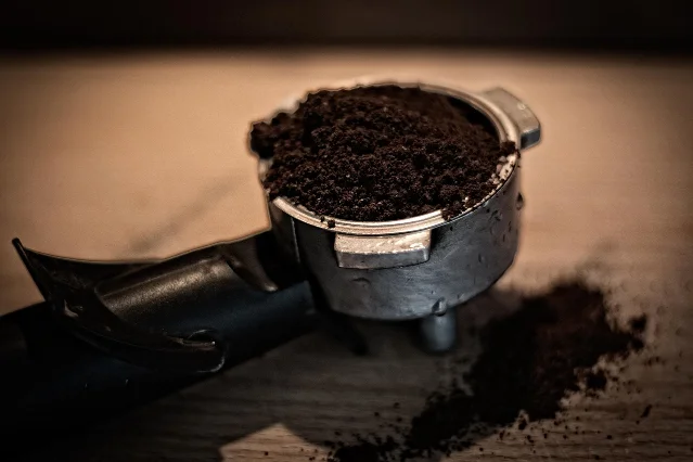 Used coffee grounds in a portafilter