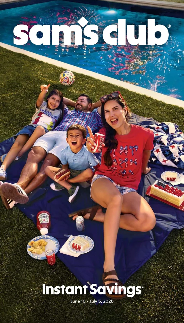 Sam's Club ISB June cover — family poolside picnic with food and drinks