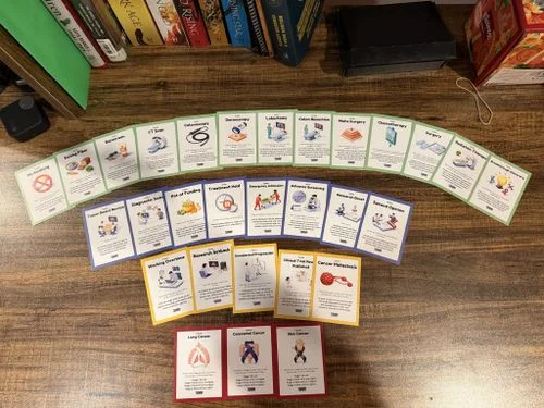 Tumor Tactics cards arranged as the current game system.