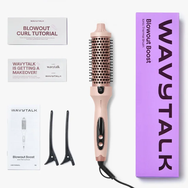 Wavytalk Blowout Boost Ionic Thermal Brush in pink — paddle brush with ceramic coating and heat settings