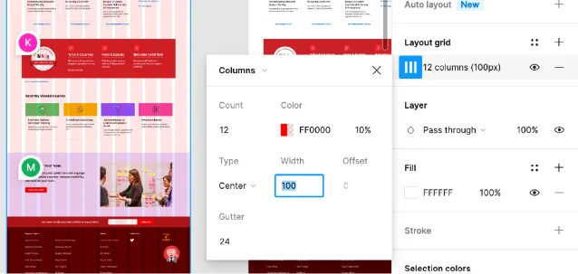 Setting up a layout grid in Figma — columns, gutters, and margins