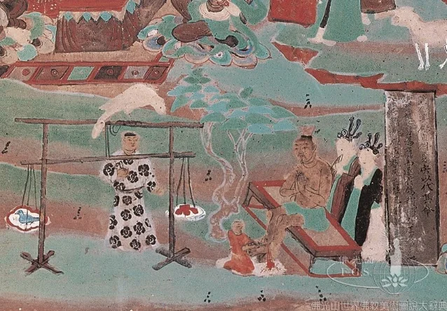 莫高窟第85窟楞伽经变中的尸毗王与天平局部