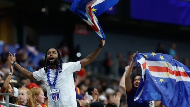 Cape Verde fans cheer during the Group H match against Spain in Atlanta.