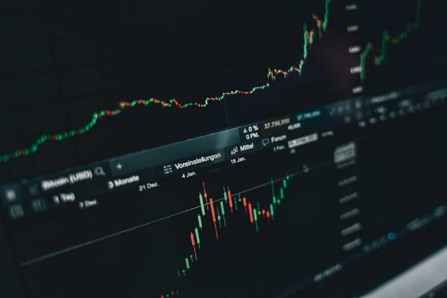 Close-up of cryptocurrency market chart display showing Bitcoin price trends