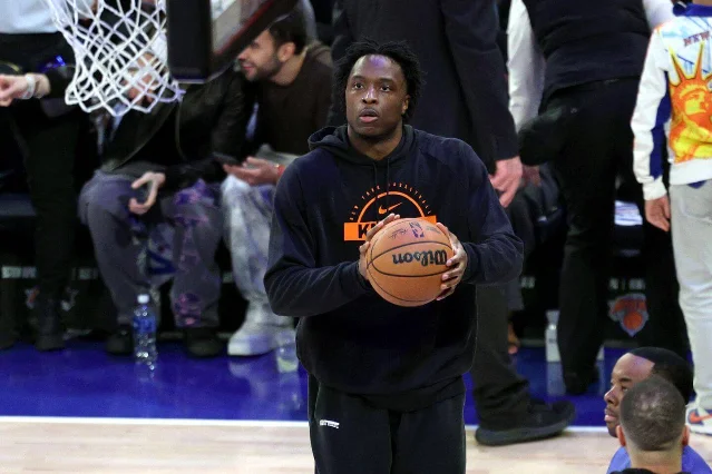 OG Anunoby warming up before Game 3 of the 2026 NBA Finals at MSG