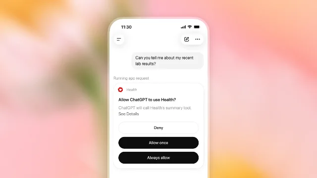 A ChatGPT Health permission prompt asking whether Health information may be used in a conversation