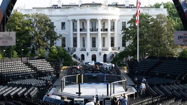 The Octagon fighting enclosure ready at the White House