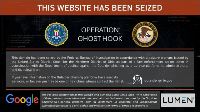 FBI 于「怒浪行动」中没收的欺诈钓鱼平台页面