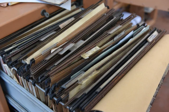 Open file drawer with labeled folders