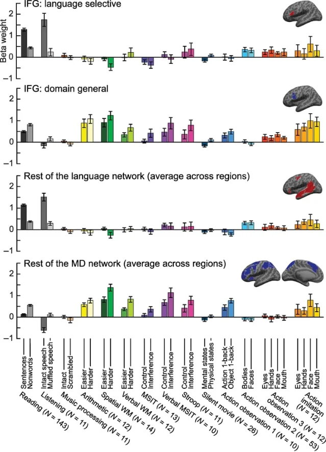 Functional response profiles in frontal language and control regions
