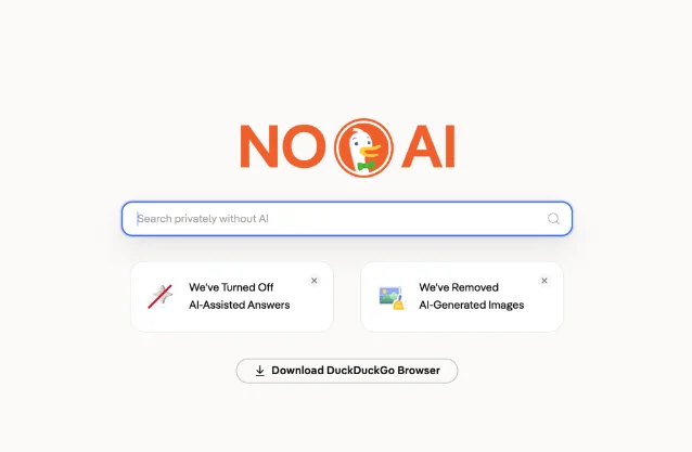 DuckDuckGo 无 AI 搜索扩展产品界面