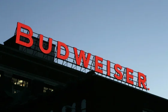 Budweiser sign atop the Anheuser-Busch brewery in St. Louis