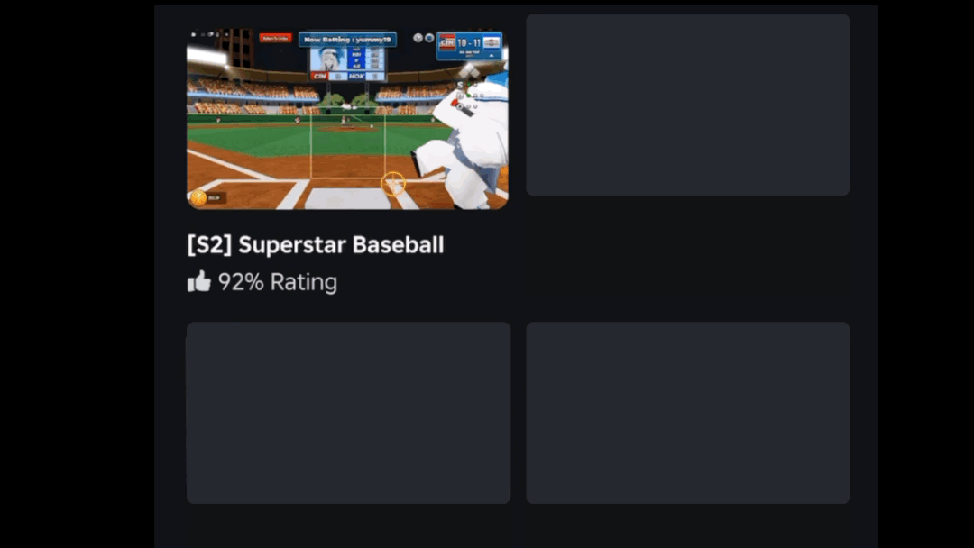 A Roblox gameplay clip showing a player character at bat in Superstar Baseball