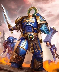 Roboute Guilliman leading the Ultramarines during the Great Crusade