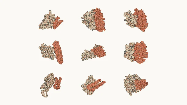 Protein complexes designed by Claude Mythos 5 in autonomous drug-design work — targets include immune checkpoints, growth-factor signaling, neurodegeneration, and muscle disease