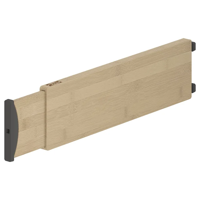 Official IKEA image of the bamboo VARIERA drawer divider with dark end caps.