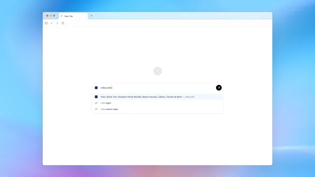 ChatGPT Atlas 新标签页展示网址输入与建议结果