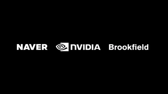 黑底上并排展示 NAVER、NVIDIA、Brookfield 三个品牌标识