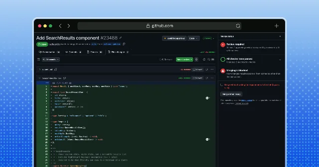 GitHub Pull Request 的 Merge status 面板显示审批、检查和合并阻塞原因