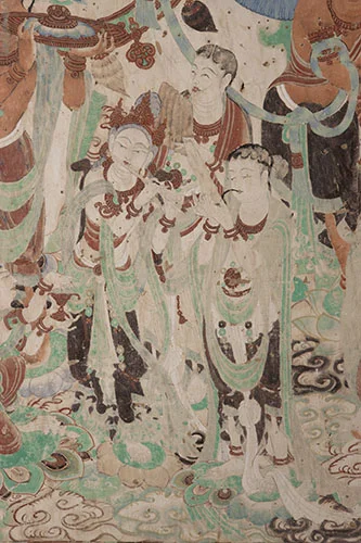 莫高窟第159窟西壁龛外北侧文殊变人物与乐队局部,敦煌研究院官方图