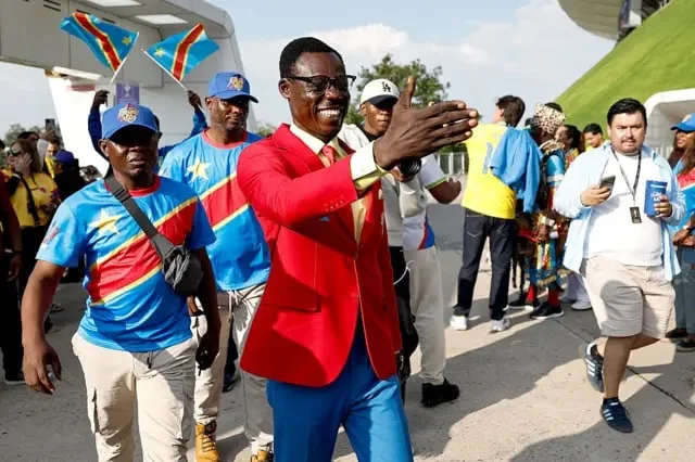 DR Congo superfan Michel Kuka Mboladinga in the stands